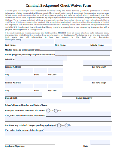 criminal check waiver form template