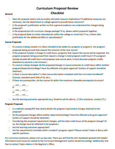 curriculum proposal review checklist template