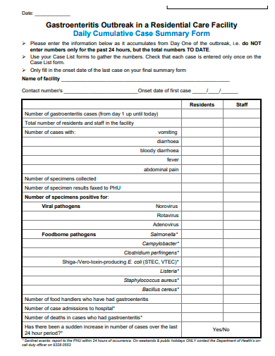 daily cumulative case summary form template