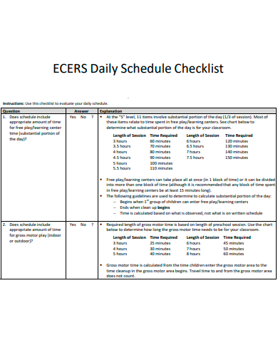 daily schedule checklist template
