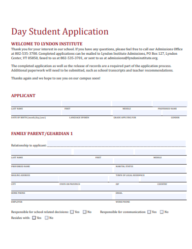 day student application template