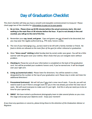day of graduation checklist template