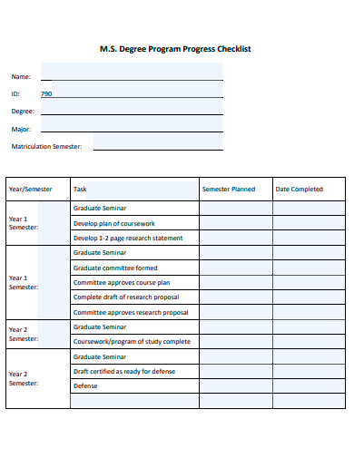 degree program progress checklist template