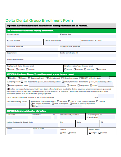 dental group enrollment form template