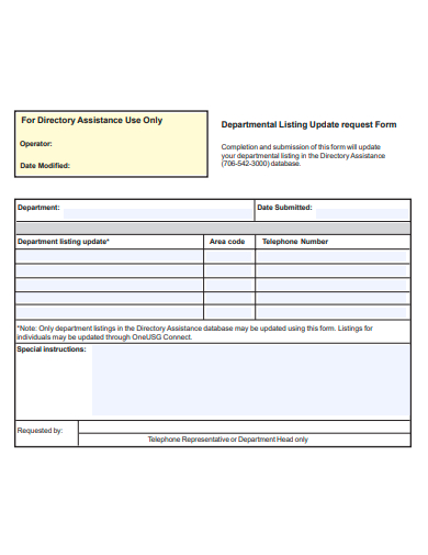 departmental listing update request form template