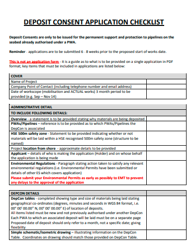 deposit consent application checklist template