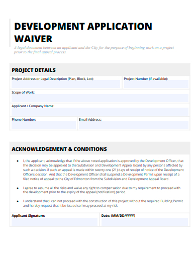 development application waiver template