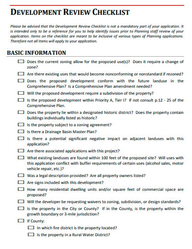 development review checklist template
