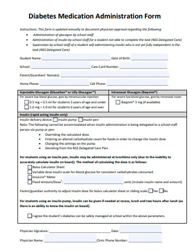 diabetes medication administration form template