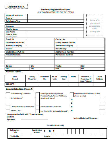 diploma student registration form template