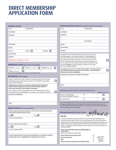direct membership application form template