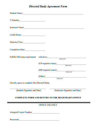 directed study agreement form template