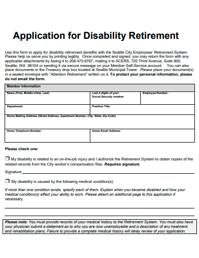 disability retirement application template