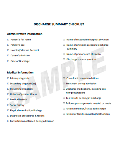 discharge summary checklist template