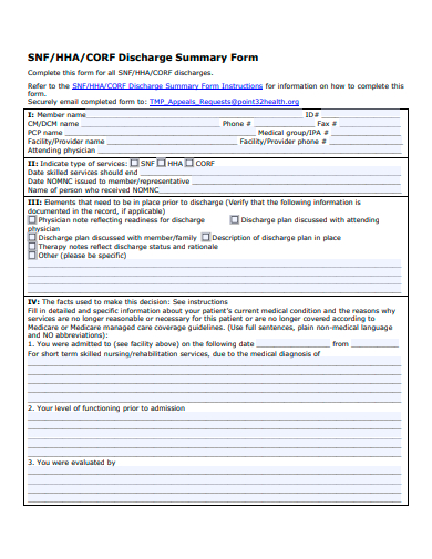 discharge summary form template