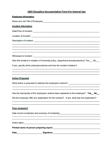 discipline documentation form template
