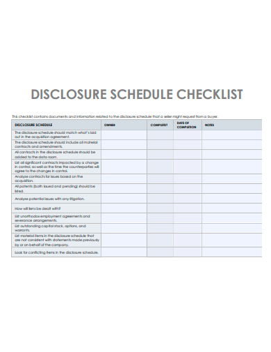 disclosure schedule checklist template