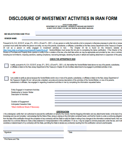disclosure of investment form template