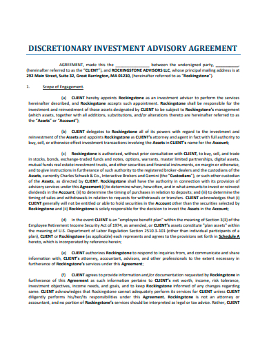 discretionary investment advisory agreement template