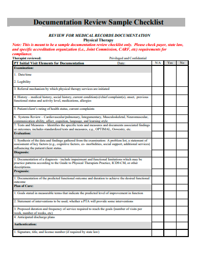 documentation review checklist template