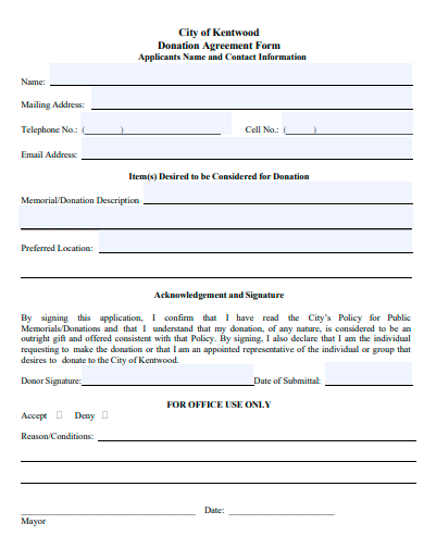 donation agreement form template