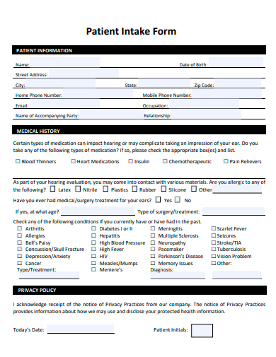 draft patient intake form template