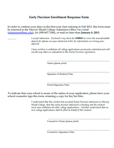 early decision enrollment response form template