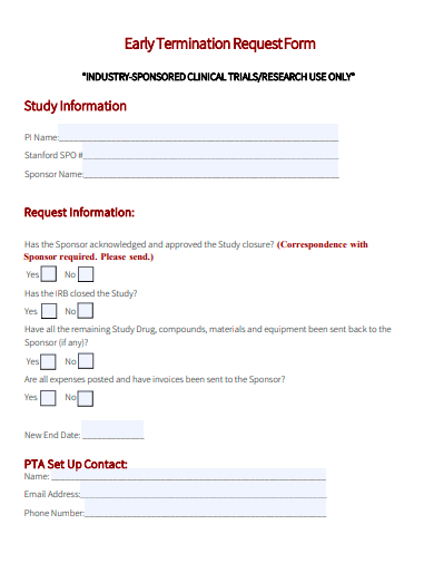 early termination request form template
