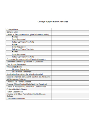 editable college application checklist