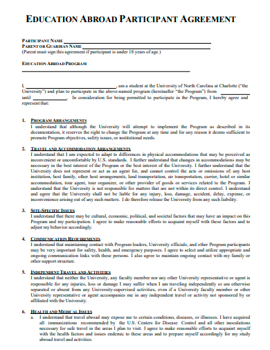 education abroad participant agreement template