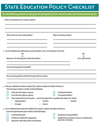 education policy checklist template