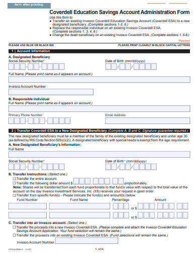 education savings account administration form template