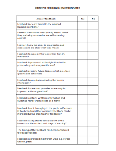 effective feedback questionnaire