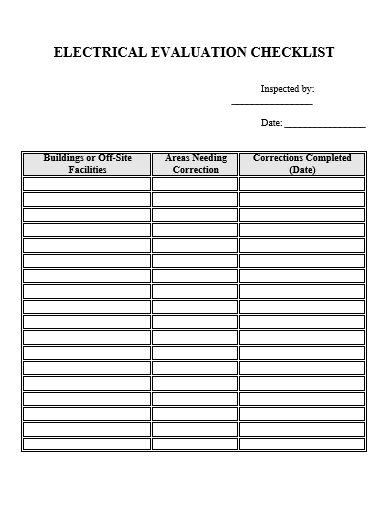 electrical evaluation checklist template