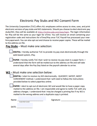 electronic pay stub w2 consent form