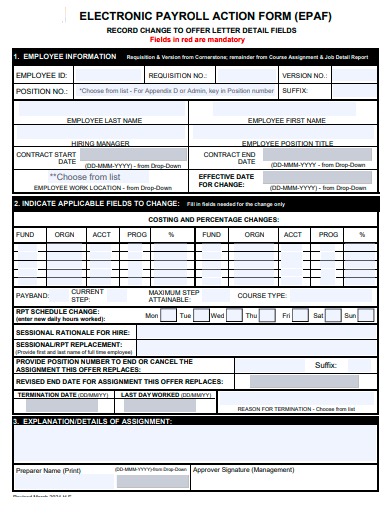 electronic payroll action form template
