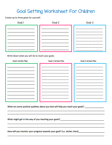 elementary goal setting worksheet