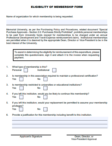 eligibility membership form template