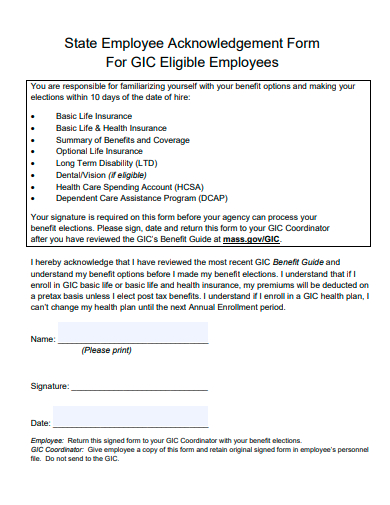 employee acknowledgement form template