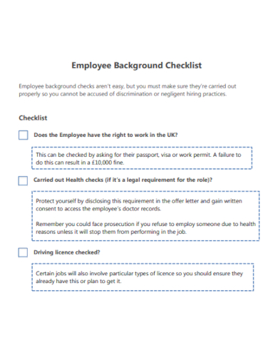 employee background checklist