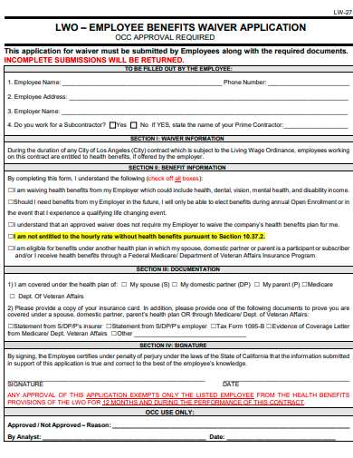 employee benefits waiver application template
