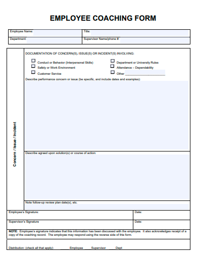 employee coaching form template