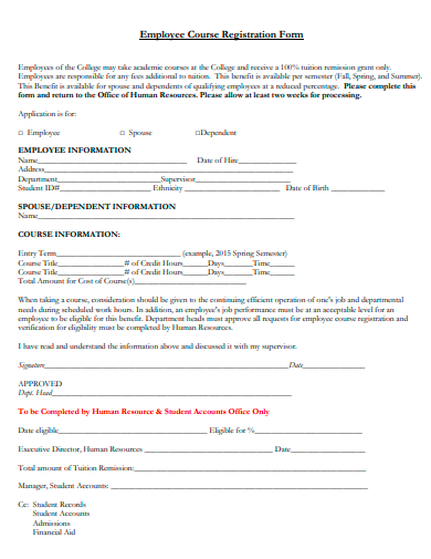 employee course registration form template