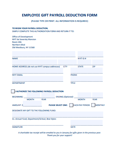 employee gift payroll deduction form template