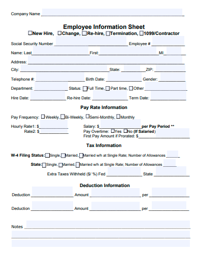 employee information sheet template