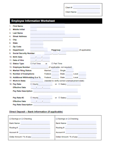 employee information worksheet