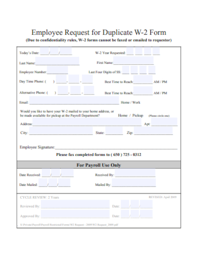 employee request for w2 form