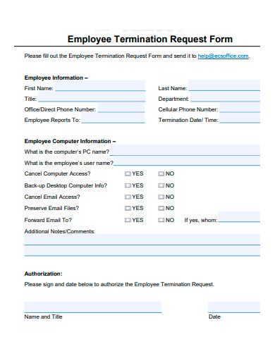 employee termination request form template