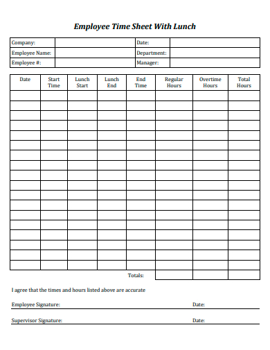 employee time sheet with lunch template