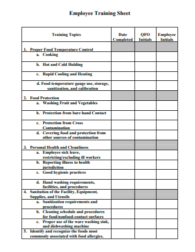 employee training sheet template